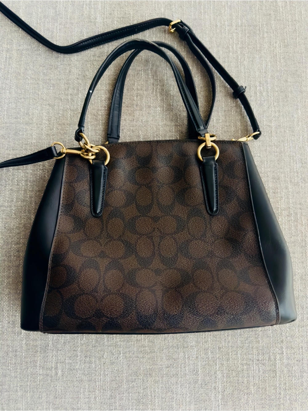 Coach Brown Signature Canvas Satchel with Black Leather Trim - Picture 7 of 16